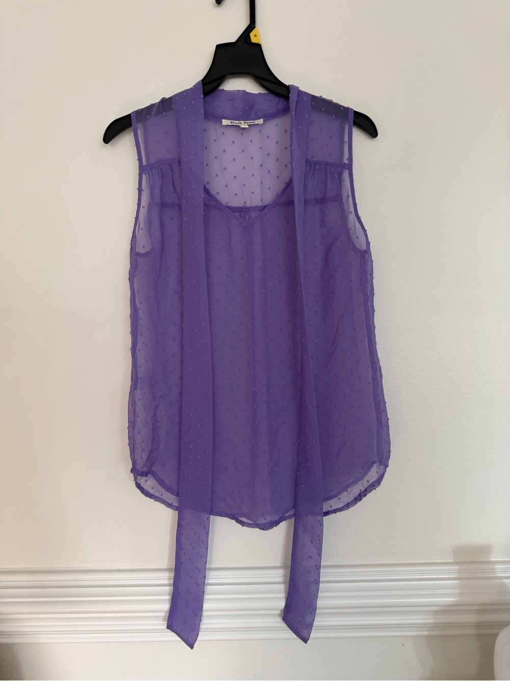 Black Rainn (S) Sheer Lavender Sleeveless Tie-Neck Blouse